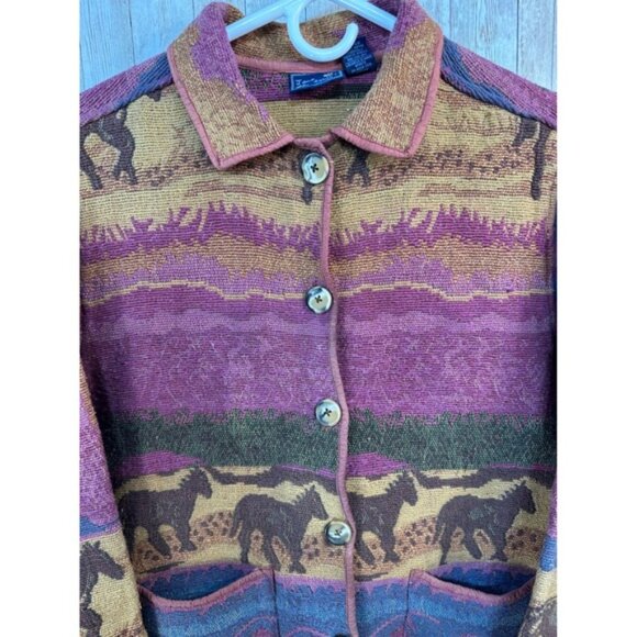 Jane Ashley Horse Tapestry Jacket Womens Southwestern Orange brown Blazer Size M - Picture 2 of 6